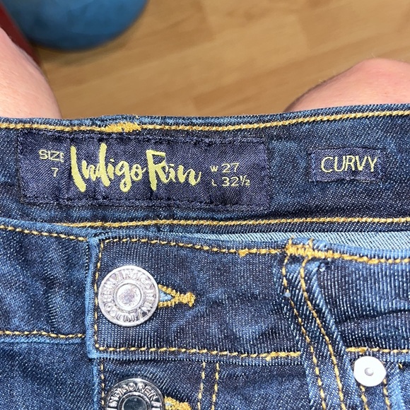 INDIGO REIN CURVY Adorable wide leg bottom blue jeans 5 button sz 7 w 27 l 32.5 - Picture 5 of 6